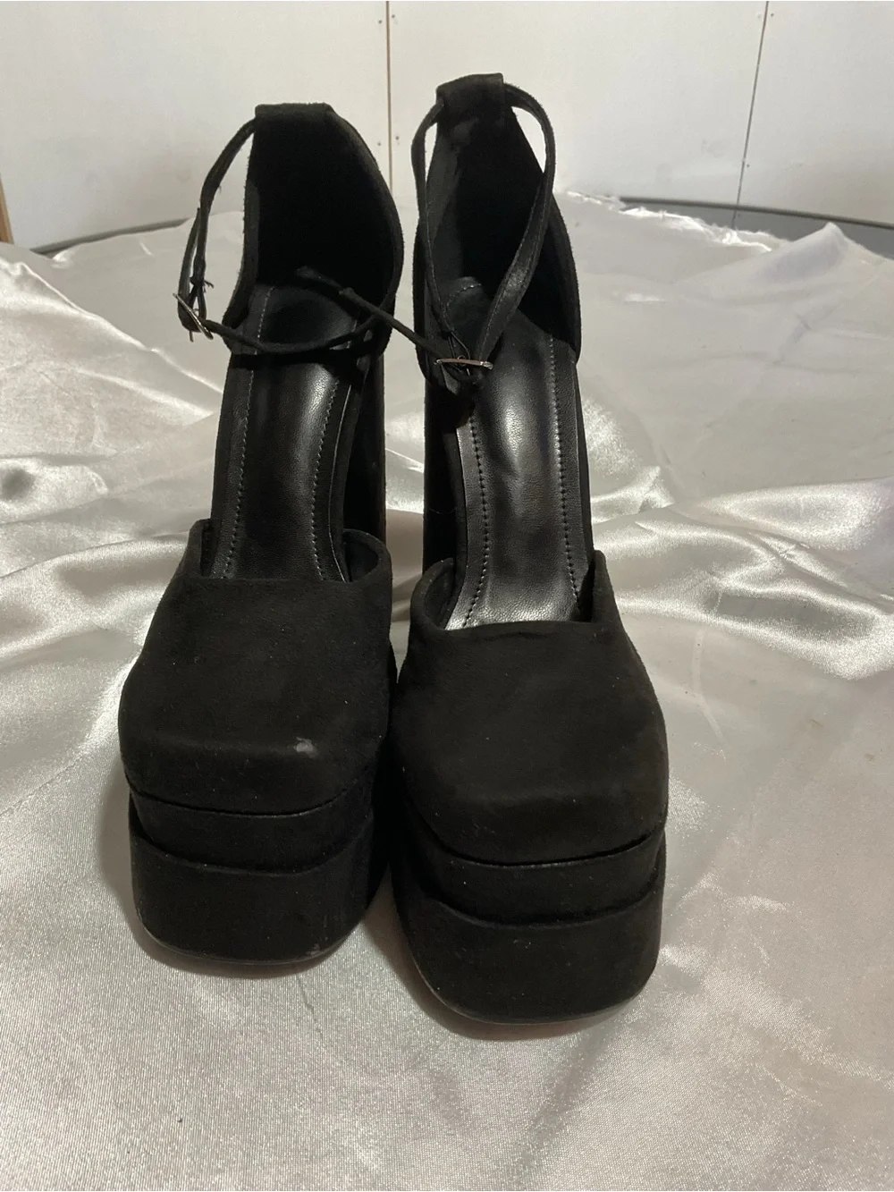 Black Platform Ankle-Strap Women's Heels